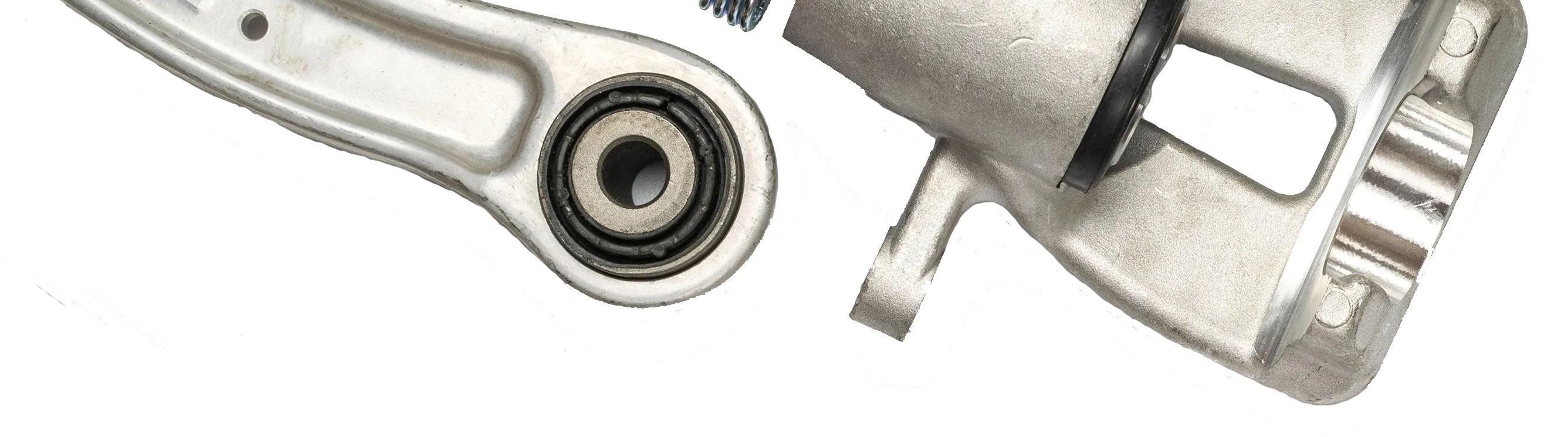 Weißes Autoteil. Satz neuer Autoteile aus Metall. Auto-Ersatzteil oder Kfz-Teil isoliert auf weißem Hintergrund.